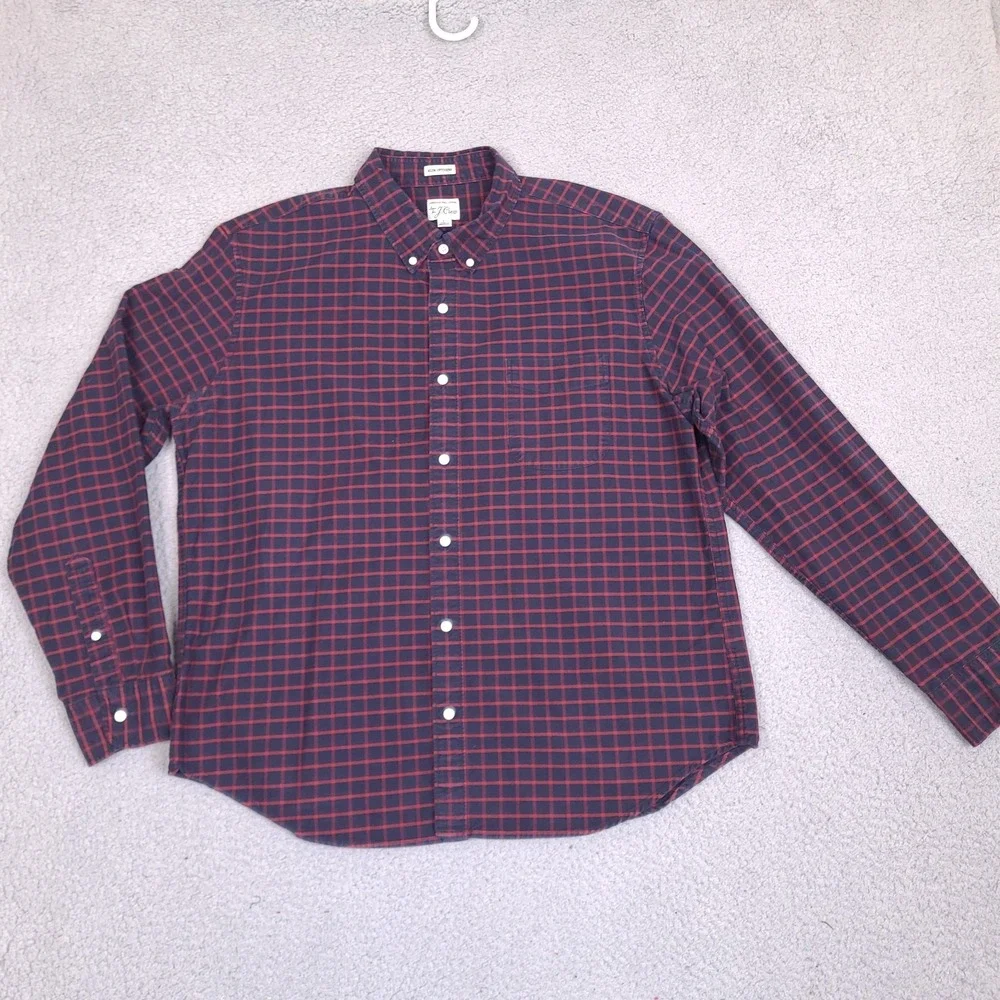 J.CREW Button-Up Shirt‎ XL Slim Untucked Fit American Pima Cotton Navy Blue Red
